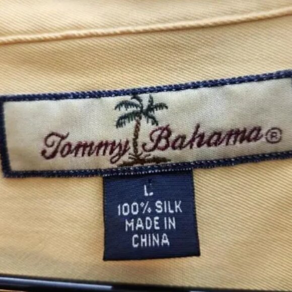 Tommy Bahama Pale Yellow‎ 100% Silk Solid Hawaiian Shirt Size L - Picture 5 of 6